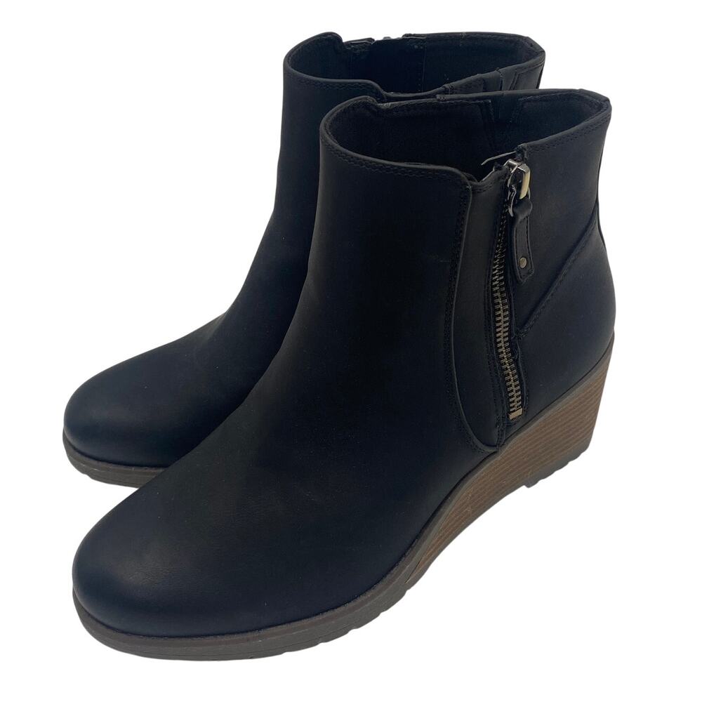 Dr. Scholls Chloe Wedge Booties Faux Leather Boots Black Womens size 10W